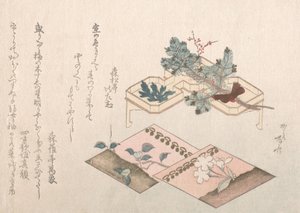 Collection de pluie de printemps Harusame shu, vol. 2 : Pousses de pin et accessoires pour N..., 19ème siècle