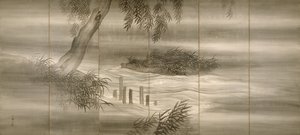 Paysage fluvial avec lucioles, 1874 - Shiokawa Bunrin