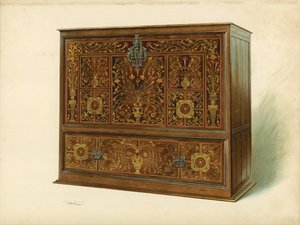 Cabinet incrusté de marqueterie, propriété de Sir George Donaldson - Shirley Charles Llewellyn Slocombe