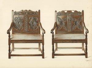 Chaises doubles en chêne (gallois), propriété de H Clarence Whaite