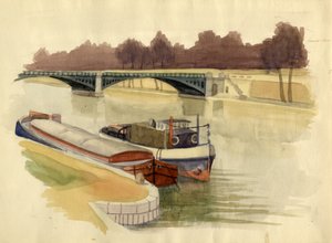 Péniches sur la Tamise près du pont de Battersea, Londres, vers 1951 - Shirley Markham