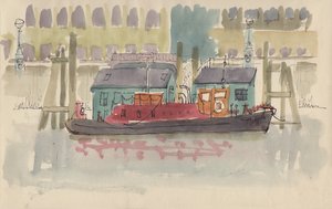Quai flottant sur la Tamise à Londres, vers 1950