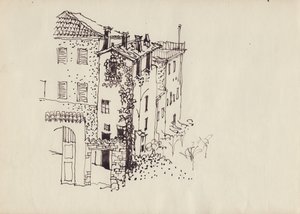 Maison avec toit mansardé, Italie, vers 1950 - Shirley Markham