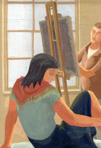 Modèle et étudiant en cours de dessin, vers 1950