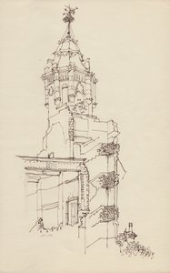 Tourelle de bâtiment en ruine, vers 1950 - Shirley Markham