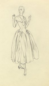 Femme en robe à taille étroite, vers 1952