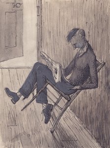 Jeune homme appuyant sa chaise contre un mur, 1952 - Shirley Markham