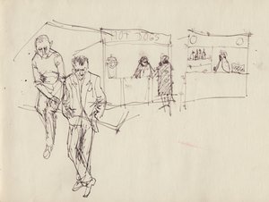 Jeunes hommes à une fête foraine, vers 1950