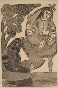 Krishna caressant les pieds de Radha