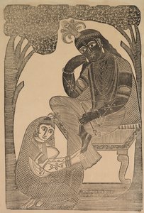 Radha caressant les pieds de Krishna