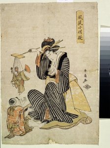 Un jeu de marionette, in serie divertissements des enfants - Shunsen Katsukawa