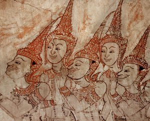 (détail) peintures murales montrant des divinités célestes datant de la fin de la période Ayutthaya