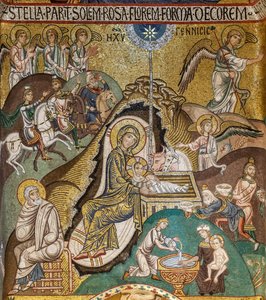 La Chapelle Palatine (Basilique), Abside Sud ou "absidiola" de Saint Paul, mosaïques: "Nativité", XIIe siècle - Sicilian School