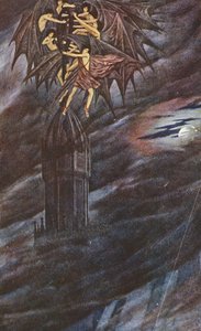 La Légende dorée : Lucifer et ses anges (lithographie en couleur) - Sidney Meteyard