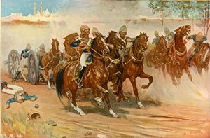 Le lieutenant Roberts sauvant sa batterie sous les murs de Delhi, 1901 - Sidney Paget