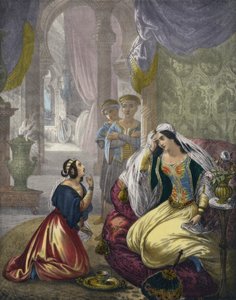 La servante hébraïque captive qui attendait la femme de Naaman (gravure en couleur) - Siegfried Detler Bendixen