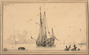 Scène de port avec des navires au repos et des pieux - Sieuwert van der Meulen