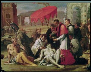 Saint Charles Borromée (1538-84) administrant le sacrement aux victimes de la peste en 1576 (détail) - Sigismondo Caula