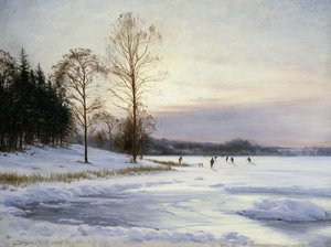 Patineurs sur un étang gelé