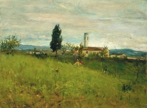 Petite église à la campagne - Silvestro Lega