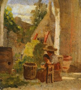 Loggia rustique, étude de campagne triptyque - Silvestro Lega