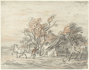 Maison de paysan où un fermier dresse son cheval - Simon Andreas Krausz