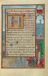 Rand mit einem gefangenen Propheten vor einem Fürsten oder König - Simon Bening