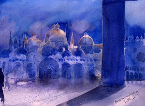 Basilique, étude de nuit, 2006 (aquarelle sur papier) - Simon Fletcher