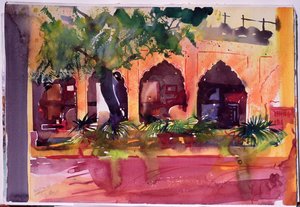 Haveli Inn Pal Jodphur, 2007 (aquarelle sur papier) - Simon Fletcher