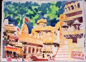 Drapeau rouge de Jaiselmer, 2007 (aquarelle sur papier) - Simon Fletcher
