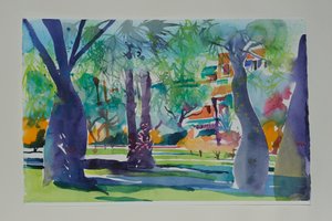 Peintres à la Mamounia, 2010 (aquarelle sur papier) - Simon Fletcher