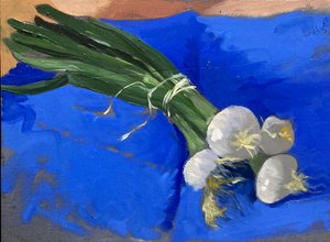 Echalotes (huile sur carton) - Simon Fletcher