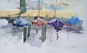 Les cinq bateaux, 2002 (aquarelle) - Simon Fletcher