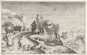 Village dans un paysage montagneux - Simon Frisius (attributed to)