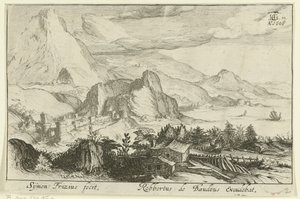 Paysage de montagne avec bâtiments - Simon Frisius