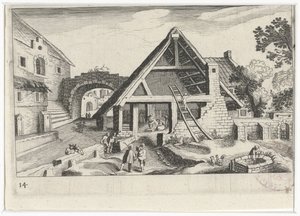 Vue de village avec la Sainte Famille - Simon Frisius