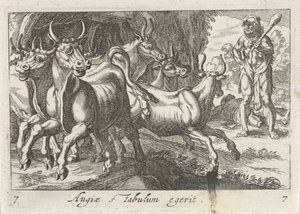 Hercule garde le troupeau de Géryon Augiae stabulum egerit (titre sur l