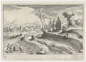 Paysage vallonné avec une chapelle