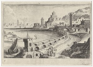 Vue de la ville avec un aqueduc