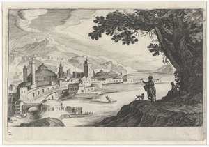 Vue de la ville avec un bâtiment au toit en forme de coupole - Simon Frisius
