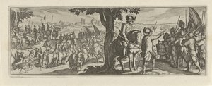 Deux soldats sous un arbre (Cavalerie, Faecvnda qvam sit acris ingeni viris dilecta Phaebo et gratys Florentia, sat indicant pvgnae, enthea vi pectoris quas Mercuri sculpsit cliens tempestivs) - Simon Frisius