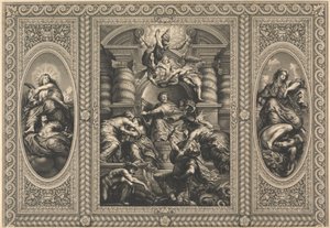 Le plafond de la salle de banquet à Whitehall : Le règne paisible de Jacques Ier - Simon Gribelin