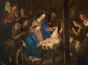 Église paroissiale (Onze-Lieve-Vrouw-Hemelvaartkerk). Intérieur. Peinture. Scène de Noël. Simon De Paepe. Origine abbaye Ename (?).