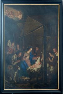 Église paroissiale (Onze-Lieve-Vrouw-Hemelvaartkerk). Intérieur. Peinture. Scène de Noël. Simon De Paepe. Origine abbaye Ename (?) - Simon II de Pape
