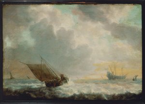 Paysage marin (peinture sur bois) - Simon Jacobsz. Vlieger