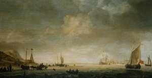 Le rivage à Scheveningen avec des pêcheurs sur la plage - Simon Jacobsz. Vlieger