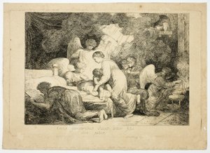 La Sainte Famille servie par des anges - Simon Julien