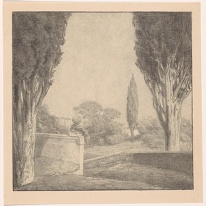 Paysage avec mur et cyprès - Simon Moulijn