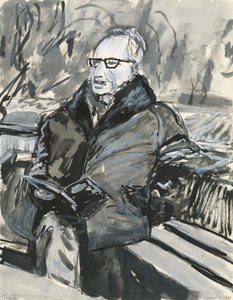 Homme lisant un livre, 2019 (encre et peinture acrylique sur papier) - Simon Neville