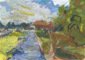 Pavenment  shortcut to houses, 2024 (acrylique, aquarelle, crayons d